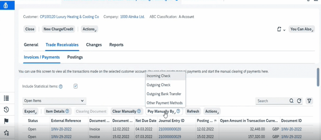 Pay Manually By Incoming checks in SAP Business ByDesign