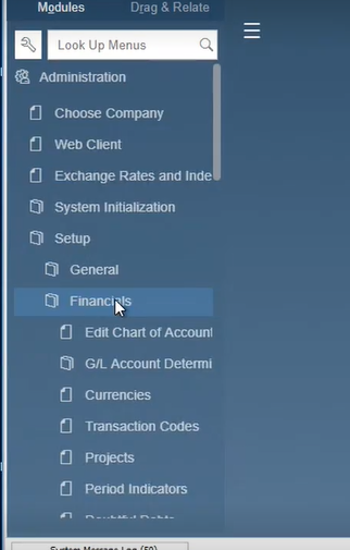 SAP Business One Home screen to go to Tax codes from main SAP B1 module