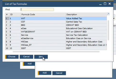 Fig.6. Choose from the List of Tax Formulas – or add new tax formula