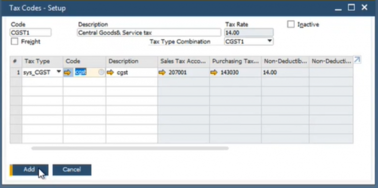 Fig 9. New Tax Type Combination added to Tax Code