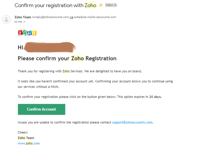 Registration with Zoho